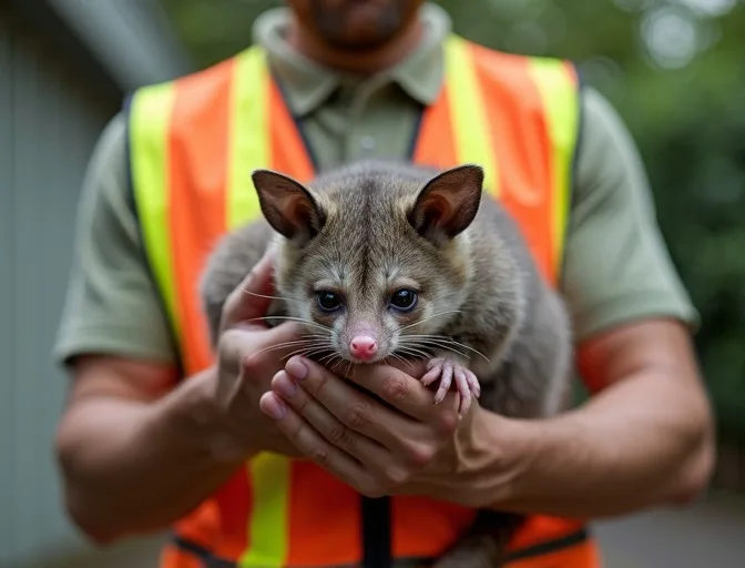 Animal handler safely recovering a deceased possum in Romsey